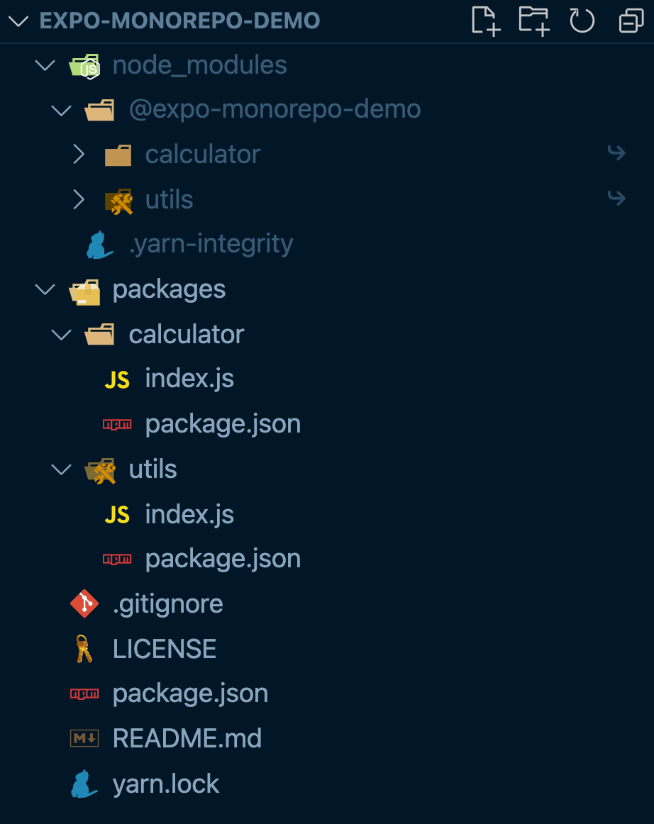 node_modules folder expanded to see symlinked packages